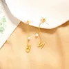 Kolczyki zwisające Uer Unikalna kryształowa litera „N” Numer „5” Dla kobiet Akrylowa perła Złoty kolor Stop Moda Biżuteria