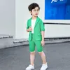 Костюмы мальчики с коротким рукавом шорты для костюма формальное платье детское лето твердый цвет пиджак набор детских смокинг для малыша costumeShkd230704