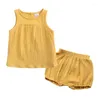 Ensembles de vêtements né bébé ensemble de vêtements été lin solide gilet hauts PP Shorts 2 pièces garçons filles costumes décontractés unisexe enfant en bas âge enfants