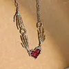 Chaînes Gothique Marée Courant Coeur Collier Rouge Foncé Amour Fantôme Griffe Chaîne Colliers Punk Grunge Esthétique Fille Branche