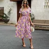 2023 verão férias casual floral longo decote em v vestido colegial boho maxi vestidos