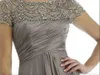 2023 ホット販売ロングシフォン新郎の母のドレス半袖ビーズラインストーンフリルエンパイアスクープネックライン床の長さ