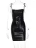 Casual Jurken Strakke Jurk Slanke Verjaardag Sling Y2k Streetwear Sexy Club Outfits Voor Vrouwen Lederen Mini Rok Zilver Party Night