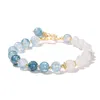 Natural Blue Popcorn Crystal Ice Green Jade Bamboo Beads Chain Adjustable Bracelet Women Fashion Sweet Style Crystal Jewelry