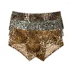 Slip 3 pièces/ensemble Sexy hommes slips léopard doux respirant Shorts sous-vêtements hanches Transparent renflement jockstrap culotte