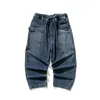 Jeans da uomo 2023 Pantaloni da uomo in denim dritto Pantaloni larghi blu Causali maschili Oversize Gamba larga Elastico in vita Nero