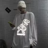 Herr T-shirts Dinosaurie reflekterande T-shirt Streetwear Herr Hip Hop Oversize Sweatshirt Japan Harajuku Toppar Bomull Vit Höst Rock T-shirt Man Z230706