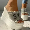 Drop Wedges Crystals Est Ship High Heels Leisure Summer Sandal Woman Woman Woman Platform Muls Slippers B B B B B B