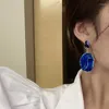 Dangle Earrings S925 Silver Needle Vintage Blue Ocean Resin Exaggerated Geometry Drop Irregular Round For Female Party Gifts