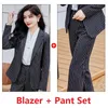 女性のツーピースパンツファッションブレザー女性ビジネススーツパンツとジャケットセットオフィスレディース作業服パンツスーツ黒ストライプ