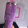 Gobelets Gobelet personnalisé de 40 oz avec couvercle à poignée et bouteille thermos en paille Gobelet en acier inoxydable Cadeau pour maman Cadeau pour elle 230703