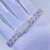 Projektant biżuterii niestandardowe 10mm Hiphop 925 Sterling Silver ręcznie Prong ustawienie Iced Out D Moissanite diament kubański Link Chain bransoletka