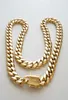 10 mm24in Men Cuban Miami Link Pulseira Conjunto Corrente Banhada A Ouro 14k Aço Inoxidável