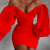 Abiti casual 2023 Donna Elegante Mini abito rosso sexy Donna Slim aderente da sera Club Abiti neri Manica lunga Abito da donna bianco