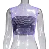 Serbatoi da donna 2023 Sexy Crop Top a rete per le donne Estate strass Fashion Party See Through Fishnet Tank Hollow Out Backless Top Gilet