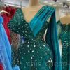 2023 Aso Ebi Hunter Green Mermaid Prom Dress Cristalli Sera Festa formale Secondo ricevimento Compleanno Abiti da damigella d'onore Abiti Robe De Soiree ZJ694