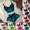 Femmes Sleep Lounge Femmes Sexy Satin Pyjamas Ensemble Col En V Camisole Vêtements De Nuit Dentelle Lingerie Bowknot Tops Shorts Ensemble Pyjama Feminino