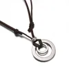 Vintage hommes femmes Double cercle réglable cordon en cuir collier pendentif bijoux cadeau de noël collier Initial L230704