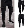 Fashion Black Jean Men Denim Skinny Biker Jeans Distrutti sfilacciati Slim Fit Pocket Cargo Pencil Pants Plus Size S-3XL247a