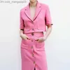 Skirts Women Midi Skirt Tweed Textured Pink Buttoned Za Vintage High Waist Front Slit s Chic Back Zip Z230704