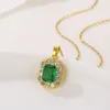 Hanger Kettingen In Klassiek Vintage Groen Vierkant Zirkoon Kristal Roestvrij Staal Voor Vrouwen Elegante Vrouwelijke Hals Ketting Sieraden