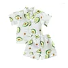 Clothing Sets 2023 Toddlers Breathable Leisure Wear Little Boys Girls Summer Avocado Printing Short Sleeve Lapel Single-breasted Tops Shorts