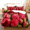 Bedding Sets Flower Duvet Cover Set Double Bed Single Red Rose Quilt Thin 3D Comforter 3pcs 2Pcs King Size Full Wedding