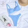 Sexy Bikini 2022 Women Swimsuit Female Rib Bikini Set Solid Swimwear For Women Bathing Suit Swimming Suits Beachwear L230619