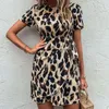 Abiti casual Abbigliamento femminile Estate da donna Manica corta Girocollo Leopard Dot Stampato Motivo Cravatta Abito a tunica allentato Vestidos