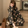 Women's Sleepwear QWEEK Cotton Pajamas Designer Clothes Luxury Trouser Suits Autumn Winter Cardigan Home Wear Nightie 2023