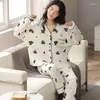 Women's Sleepwear QWEEK Cotton Pajamas Designer Clothes Luxury Trouser Suits Autumn Winter Cardigan Home Wear Nightie 2023