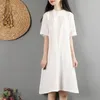 Ropa étnica Algodón Lino Vestido chino tradicional Qipao 2023 Verano Cheongsam Oriental Vintage Color sólido Vestidos 11774