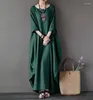 Fritidsklänningar Sommar Höst Stor storlek Kvinnor 4xl 5xl Lös lång vintageklänning Boho Skjorta Maxi Robe Mode Kvinnlig Vit