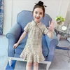 Roupas Étnicas Crianças Bebê Retro Tradicional Chinês Cheongsam Dresswear Lattice Meninas Qipao Vestido Verão Manga Curta Para Festa Infantil