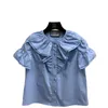 Женские блузкие рубашки дизайнер модный возраст уменьшает пузырьковые рукава круглый щипый шелковая рубашка с шелковой рубашкой.