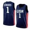 Stampato US Basketball United States Jersey Jalen Brunson 11 Anthony Edwards 1 Mikal Bridges 25 Bobby Portis 9 Walker Kessler 33 Josh Hart 3 Haliburton National Team