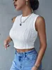 Regata Feminina Camis Casual Sem Mangas Rib Knit Regata Feminina Verão Y2K High Street Estilo Koreanfashion Mock Neck Mock Slim Fit Crop Top Streetwear 230703