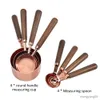 Meetgereedschap Keuken Meetgereedschap Beplating Maatbekers Lepel Walnoot Houten handvat Rose Gold Maatbekers Maatlepel Scoop R230704