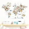 Stitch Cartoon Grande carte du monde Animaux Wildlife Aquarement mural Stickers Mur en vinyle Sécrantes murales imprimées pour enfants.