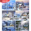 ステッチHuacan 5D DIY Winter Diamond Painting Snow Full Square Drill Mosaic House Embroidery Landscape Home Decoration Wall Decor