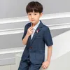 Pakken Zomer Formele kinderen pak Sets Bloem jongens korte mouwen Blazer Shorts Outfits Kids knappe Bruiloft prestaties KostuumHKD230704