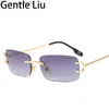 Sunglasses Sunglasses Retro Rectangle Rimless Sunglasses Men Women Small Sun Glasses Lady Fashion Metal Frame Frameless Eyewear UV400 Shades Z230704