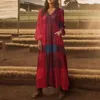 Fritidsklänningar Bohemisk långskjorta Klänning Kvinnor Ärm Vintage 2023 Vår Höst Oregelbunden Fåll Lös Pläd Maxi
