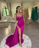 Mode violet rouge robes de bal paillettes robes de soirée spaghetti plis fente gaine formelle longue occasion spéciale robe de soirée