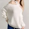 Damenpullover BeeHouse Sexy Cross-Neck Open-Shoulder Loose Thin Shoulder Lantern Sleeve Sweater Trend Square Collar WinterTops Women