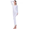 Stage Wear Speerise Långärmade Unitards För Kvinnor Dans Svart Gymnastik Unitard Scoop Neck Spandex Catsuits Unisex Jumpsuits Herrkostymer