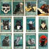 Black Cat Poster Vintage Canvas Schilderij Grappige Badkamer Servet Keuken Schilderij Muur Kunst Decoratie Kawaii Room Decor Canvas Poster Kinderkamer Decoratie w06