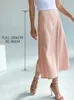 Rock Hoch taillierte Seidensatin-Röcke ALine Eleganter rosa Midi-Bleistiftskort im koreanischen Stil 2023 230703