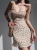 Robes décontractées Style français Floral Slim femmes robe chérie col taille haute a-ligne courte femme été quotidien Date Mini robe