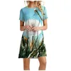 Casual Dresses Women'S Summer Dress Spring Round Neck Crewneck Short Sleeve Sunflower Print Dres Clothes For Women Vestidos